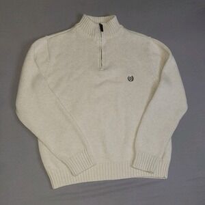 Chaps Mens Sweater M Cream 1/4 Zip Up Shirt Long Sleeve Logo Pullover